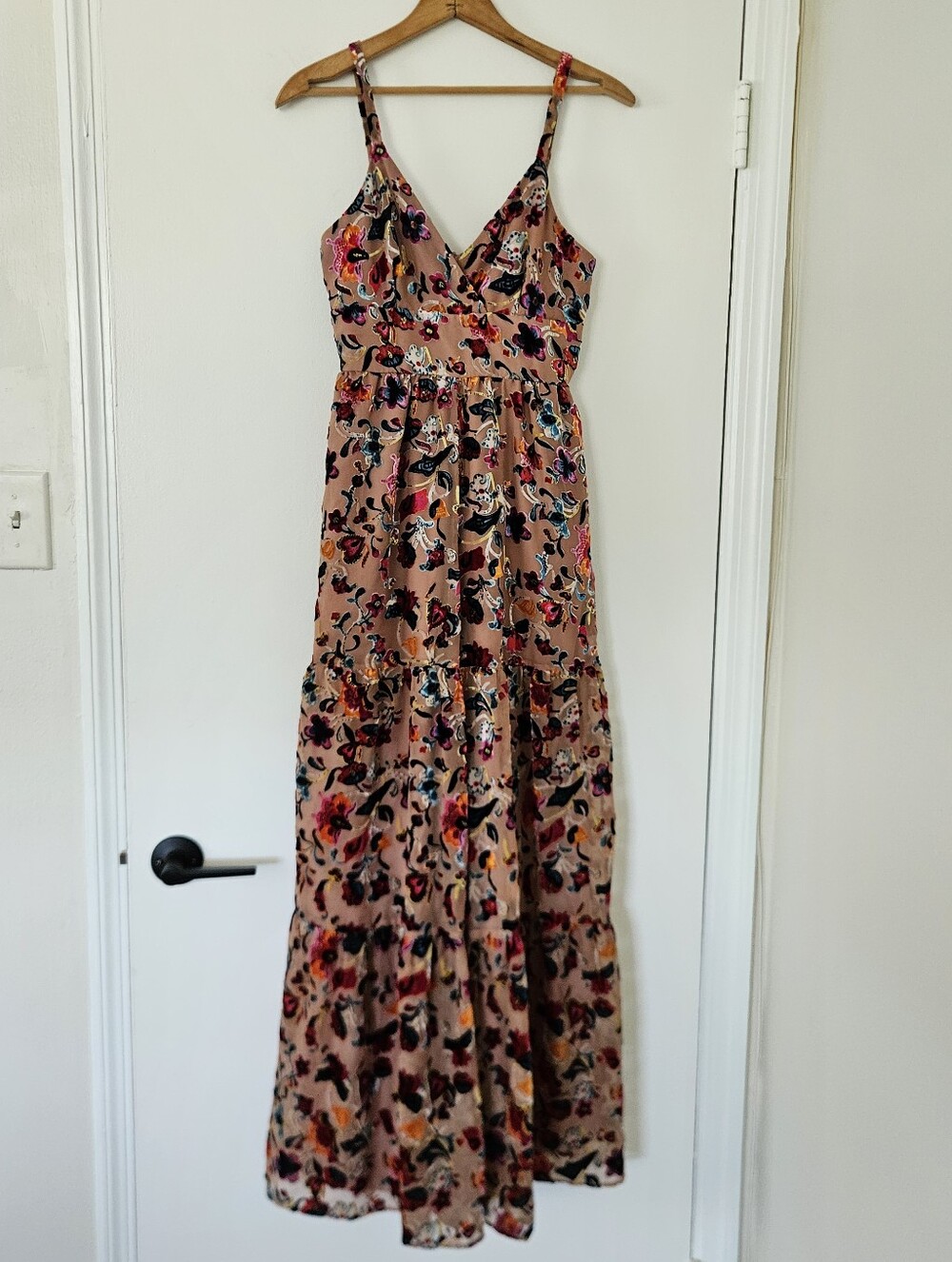 Hutch Anthropolgie Womens Jumpsuit 0 Floral Velvet Burnout Wide Leg Tiered Boho